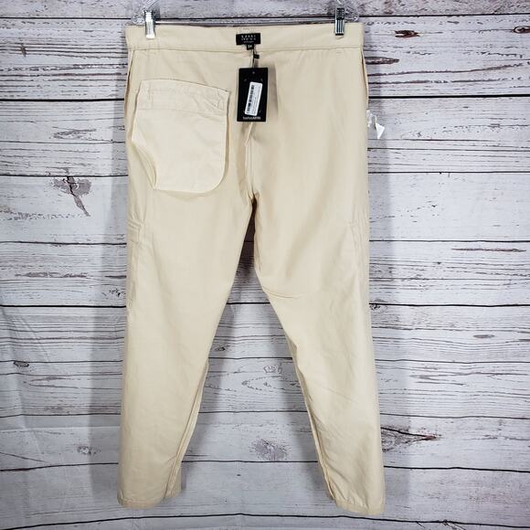Boohoo Man Relaxed Fit Cargo Chino Trousers Stone Color Pants Size 34R - Picture 11 of 12